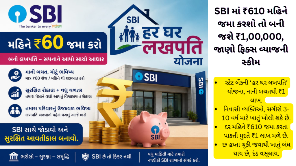 SBI માં ₹610 મહિને જમા કરશો તો બની જશે ₹1,00,000, જાણો ફિક્સ વ્યાજની સ્કીમ
